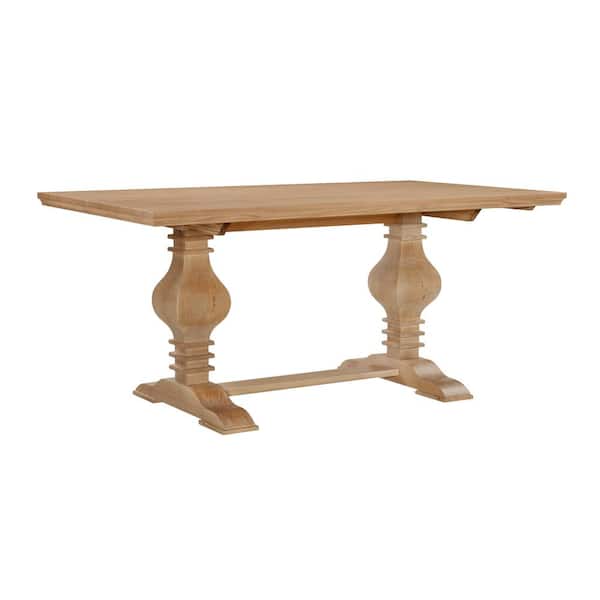 Reeser Rustic Honey Brown Wood 66.8 in. Double Pedestal Dining Table Seats 6