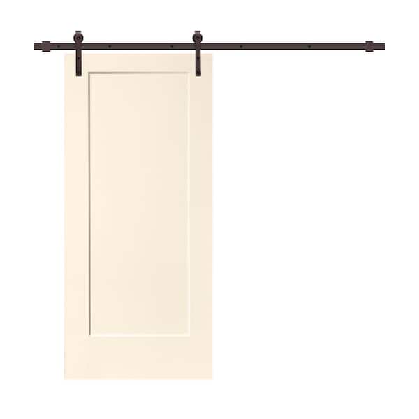 CALHOME 36 in. x 80 in. 1-Panel Beige Stained Composite MDF Interior Sliding Barn Door with Hardware Kit