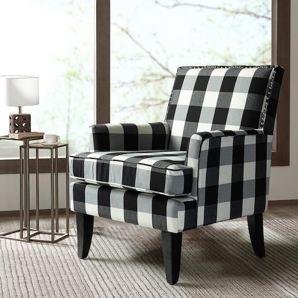 JAYDEN CREATION Herrera Buffalo Fabric Arm Chair with Nailhead Trim (Set of 1)