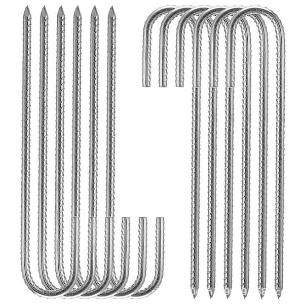 0.4 in. x 12 in. Rebar Stakes J Hook Extra Heavy-Duty, Silver, Tent Stake, Camping Stakes (12-Pack)