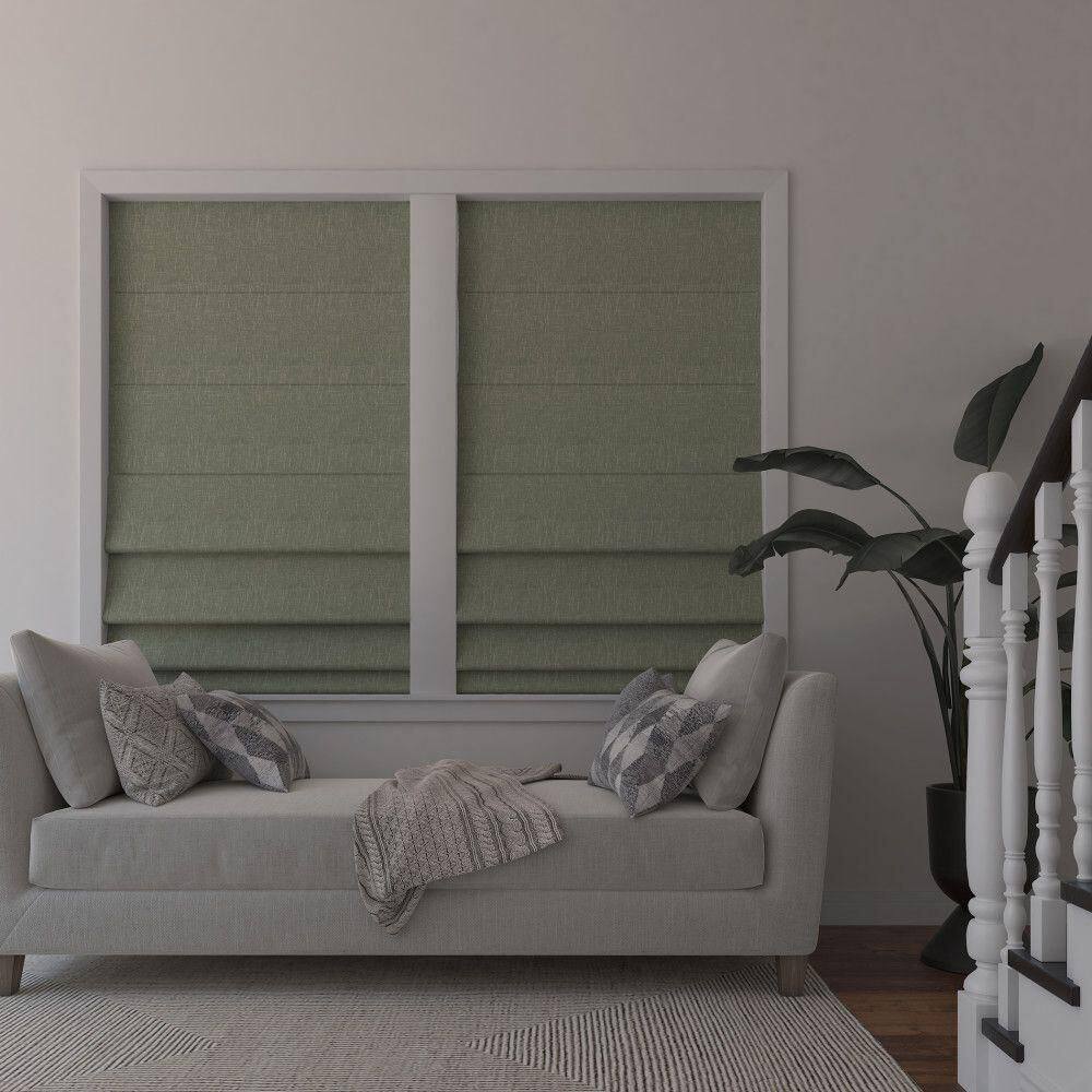 Sage Green Textured Fabric Cordless Blackout Roman Shade 39" x 64"