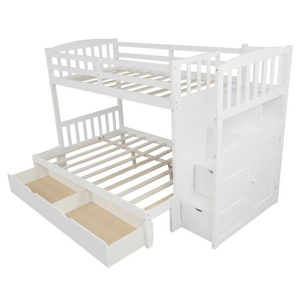 Full Twin Bunk Bed With Storage Shelves, Bunk Bed With Shelves Underneath