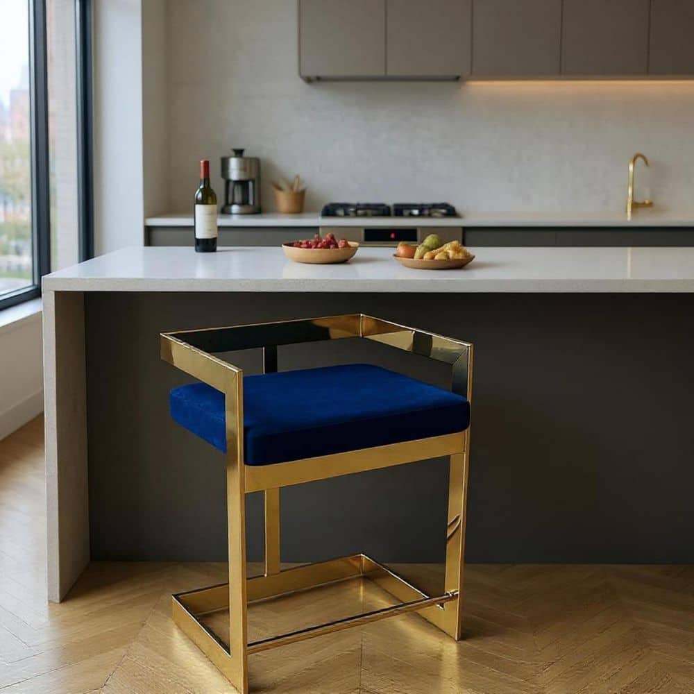 40.00 in. H Blue, Gold Bar Height Metal Bar Stool with Velvet Seat (Set of 1) price history on PriceWatchPro