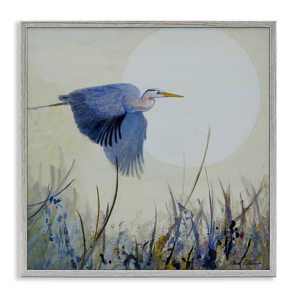 Full Moon & Heron by Floy Zittin Gray Framed Animal Giclee Art Print 24 in. x 24 in. price history on PriceWatchPro