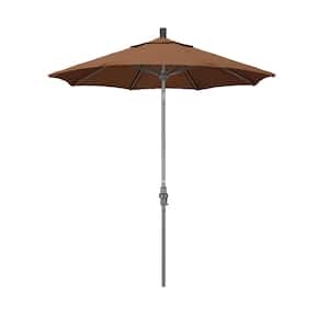 7.5 ft. Grey Aluminum Market Collar Tilt Crank Lift Patio Umbrella in Teak Sunbrella