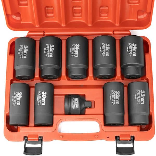 NEIKO 1/2 in. Drive 12-Point Axle Nut Socket Set, 10-Piece, Metric