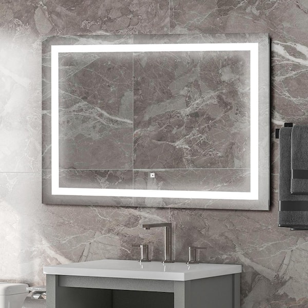 FAMYYT 36 in. W x 28 in. H Rectangular Frameless LED Light Anti-Fog Wall Bathroom Vanity Mirror in Silver