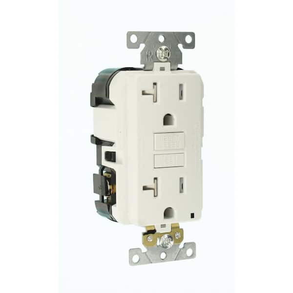 20 Amp Lev-Lok Modular Wiring Device SmartlockPro Industrial Grade GFCI Outlet, White MGFT2-W