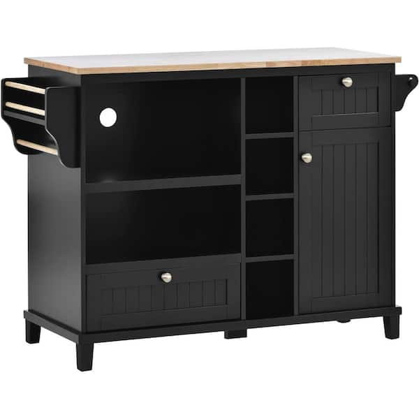 Nestfair Black Modern Kitchen Island with Storage Cabinet and Two Locking  Wheels CKK6670B - The Home Depot