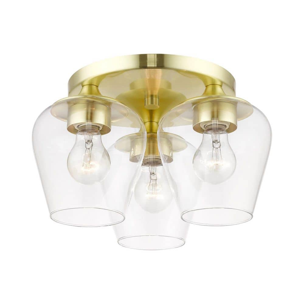 Willow Satin Brass 3-Light Flush Mount with Clear Glass