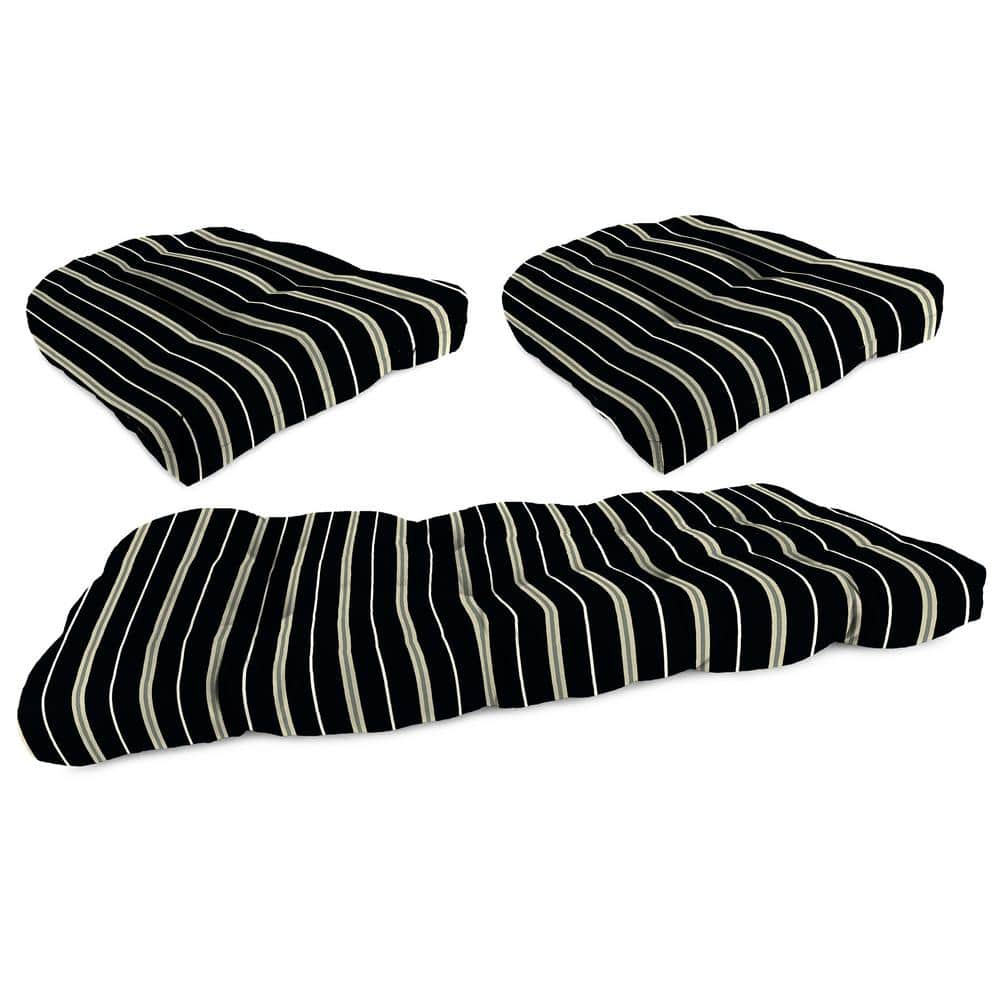 Platt Ink Black Stripe Tufted Outdoor Wicker Cushion Set
