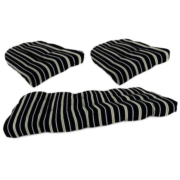 Jordan Manufacturing Tufted Outdoor Wicker Cushion Set for Bench and 2-Chair Seats in Platt Ink