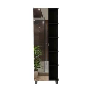 20.16 in. W x 8.46 in. D x 62.20 in. H Black MDF Freestanding 9-Shelf Linen Cabinet with Metallic Legs, Mirror Door