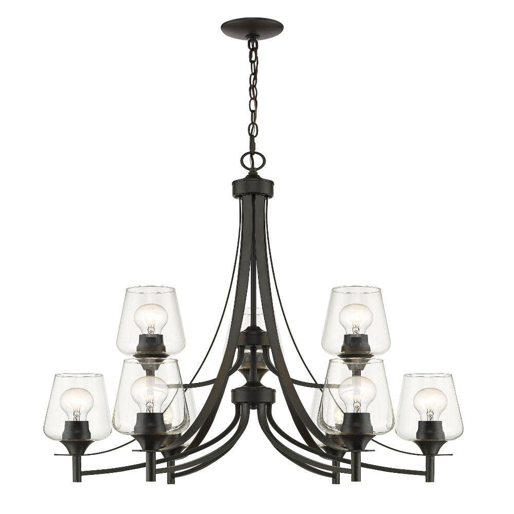 Joliet 9-Light Matte Black Chandelier with Glass Shade