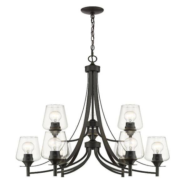 Unbranded Joliet 9-Light Matte Black Chandelier with Glass Shade