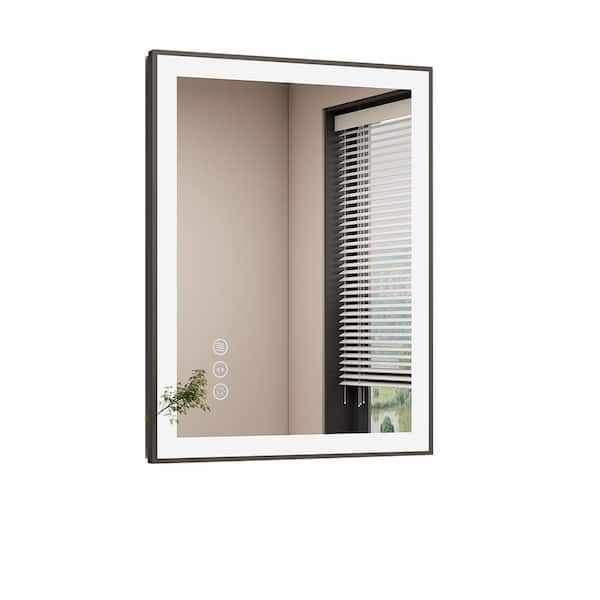 INSTER LINE 32 in. W x 24 in. H Rectangular Black Framed Wall Mount Anti-Fog Bathroom Vanity Mirror with LED Light and Memory