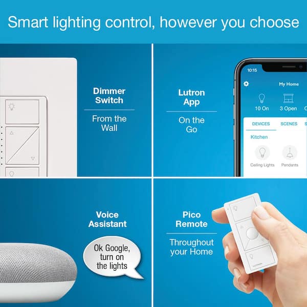 Caseta Wireless Smart Lighting Start Kit with Pico Remote and 2-Dimmer Switches and Google Home Mini, Chalk Caseta Wireless Smart Lighting Start Kit with Pico Remote and 2-Dimmer Switches and Google Home Mini, Chalk