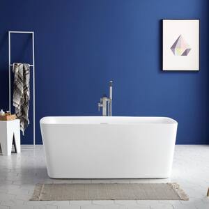 Coogan 59 in. Acrylic Flatbottom Freestandin Bathtub in White with Overflow and Drain in Stain Nickel Included