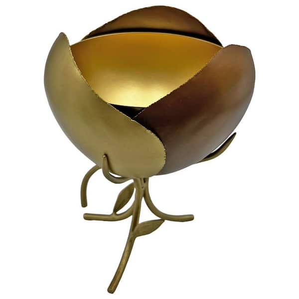 Gold 10 in. Wood Rose Metal Aluminum Bowl