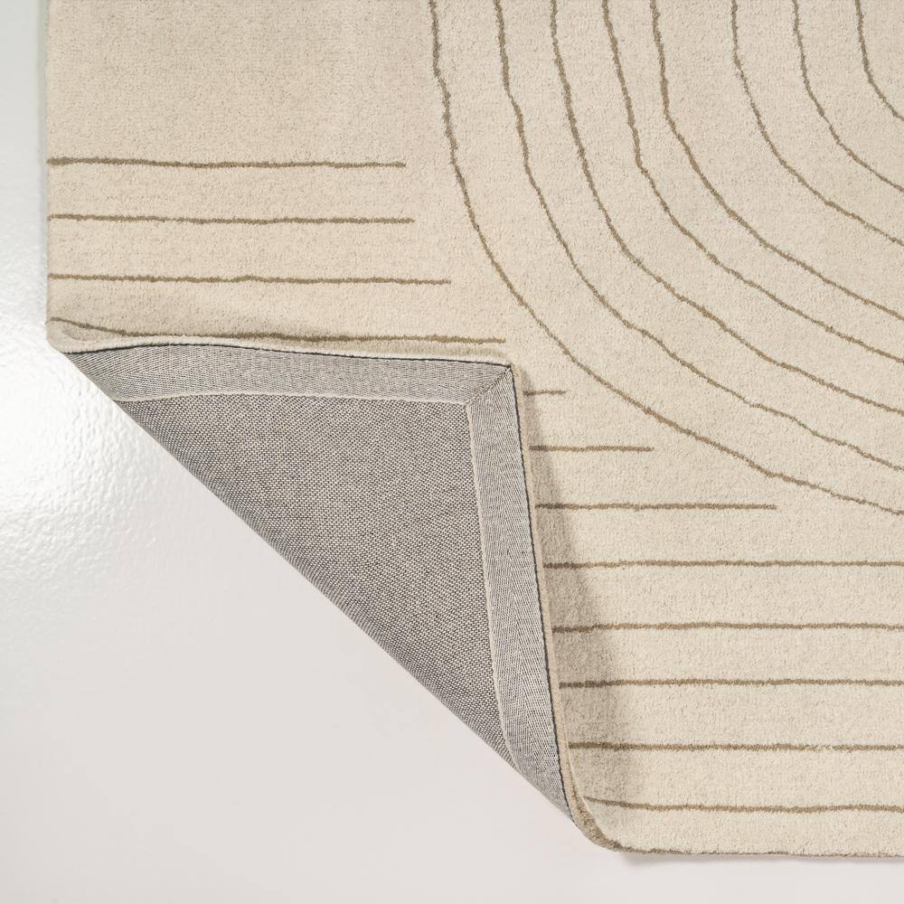 Ivory Beige Abstract Handwoven Wool 6' x 9' Area Rug