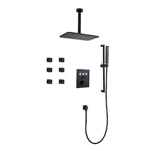 Thermostatic Single-Handle 3-Spray Patterns 12 in. Ceiling Mount Rainfall Shower Faucet in Matte Black (Valve Included)