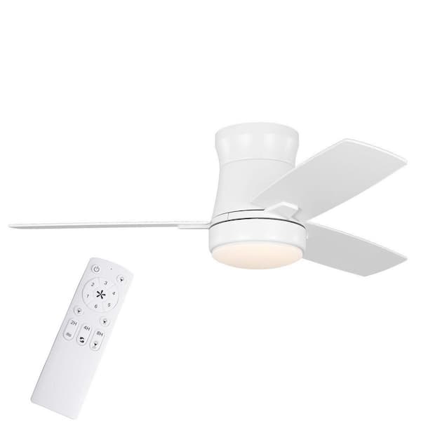 Bellport 42 in. Matte White Flush Mount Standard Ceiling Fan with White Adjustable LED Light Kit, DC Motor, and Remote