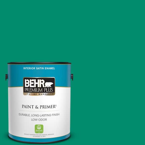 BEHR PREMIUM PLUS 1 gal. #S-G-470 Festive Green Satin Enamel Low Odor Interior Paint & Primer