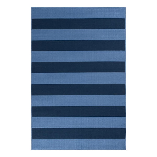 LOOMAKNOTI Awning Stripe Blue/Blue 5 ft. x 7 ft. 3 in. Striped Polypropylene Indoor/Outdoor Area Rug