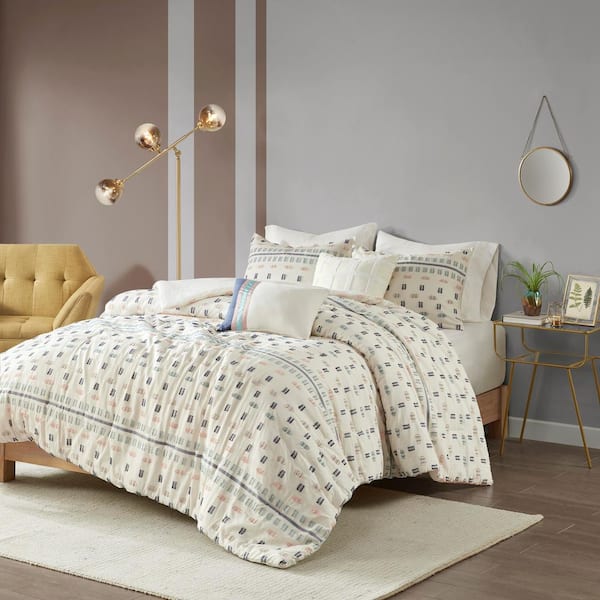 Intelligent Design Aidan 5-Piece Aqua Geometric Cotton Full/Queen Jacquard Comforter Set