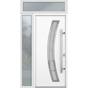 48 in. x 96 in. Left-hand/Inswing Frosted Glass White Enamel Steel Prehung Front Door with Hardware