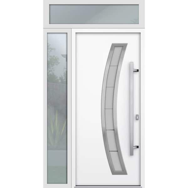 VDOMDOORS 48 in. x 96 in. Left-hand/Inswing Frosted Glass White Enamel Steel Prehung Front Door with Hardware