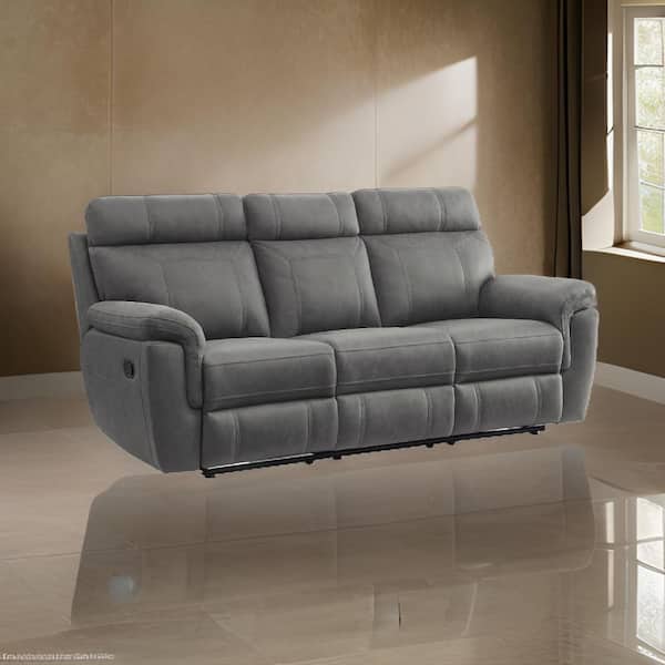 Benjara 84.5 in. Pillow Top Arm Microfiber Rectangle Padded Rocking Seats Sofa in Gray