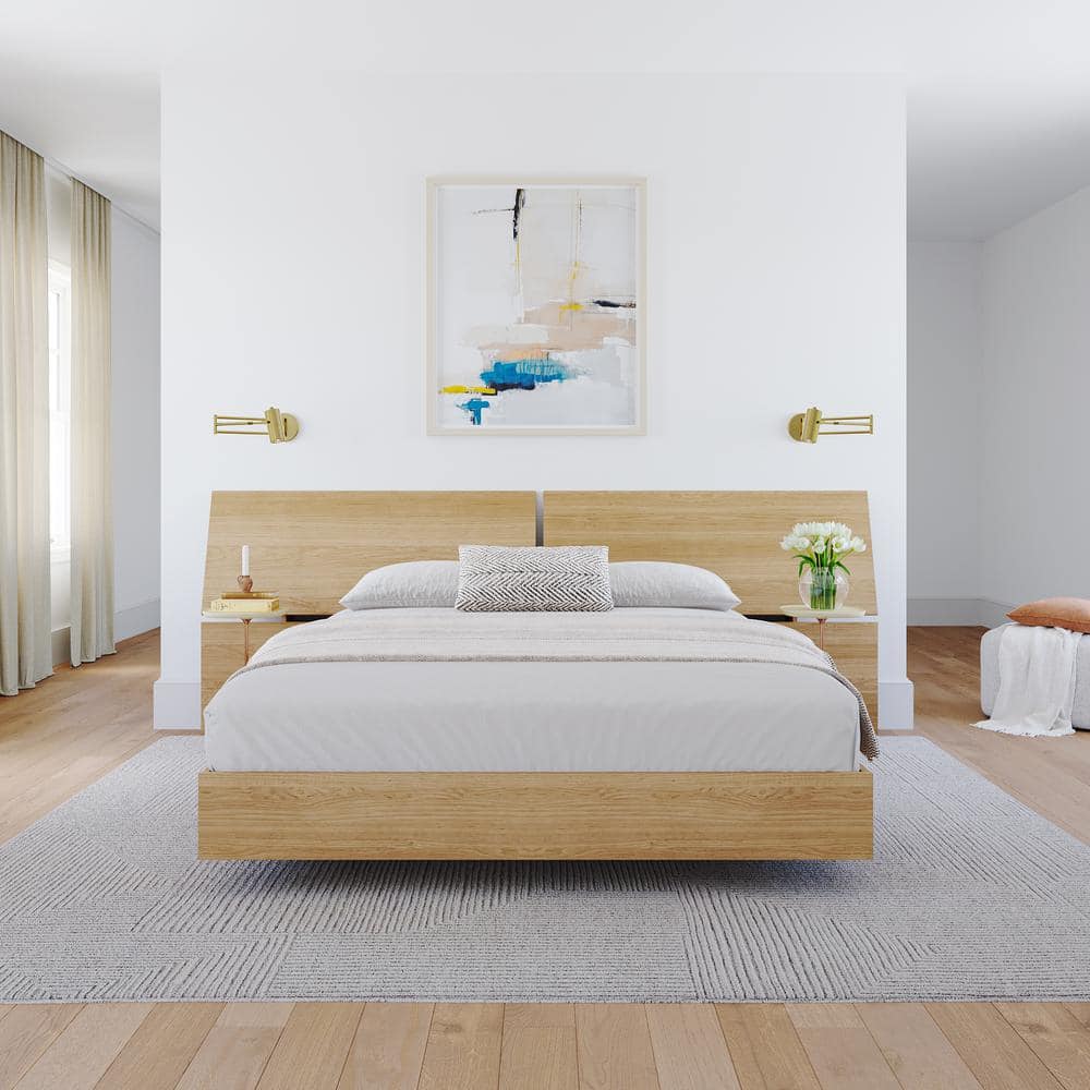 Natural Maple Queen Platform Bed with Panoramic Headboard