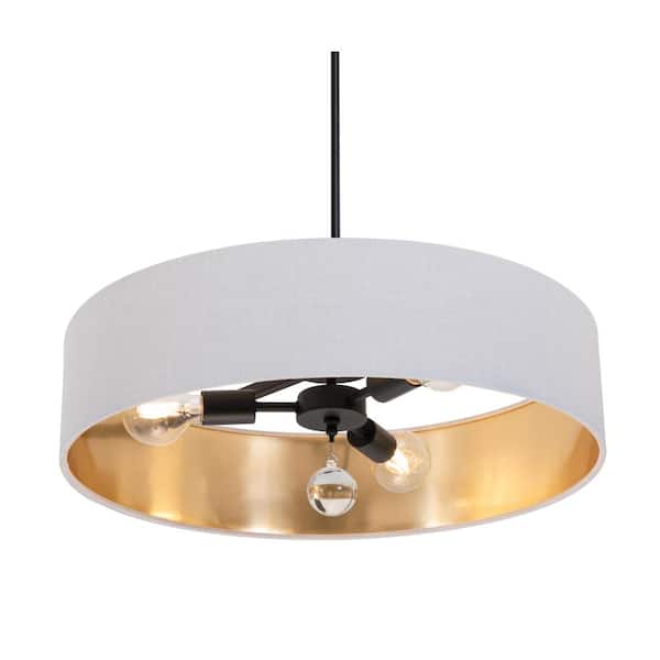 AFX Celine 60-Watt 3-Light Black Shaded Pendant Light with Fabric Shade and No Bulbs Included