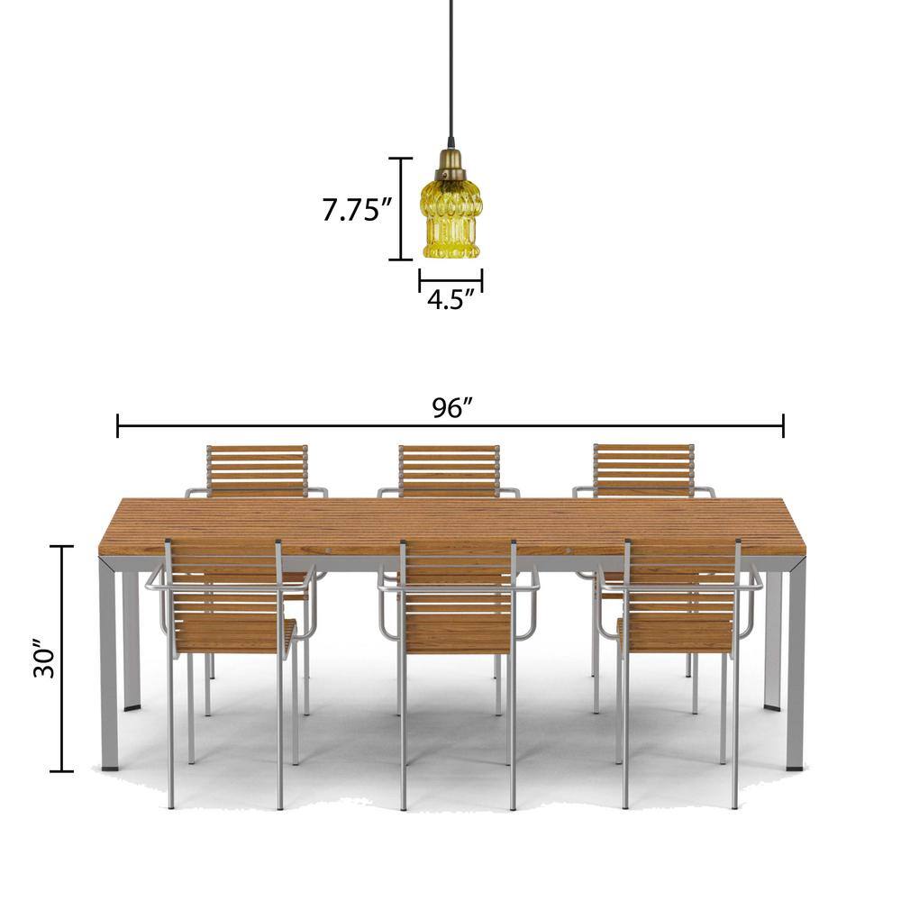 Yellow Textured Glass and Gold Metal Pendant Light, Adjustable Height