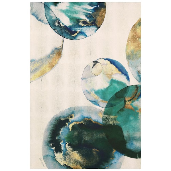 Empire Art Direct Aqua Spheres Abstract Circles Rendered on Gold Shagreen Wrapped canvas Unframed Wall Art, Sized 60 in. x 40 in.