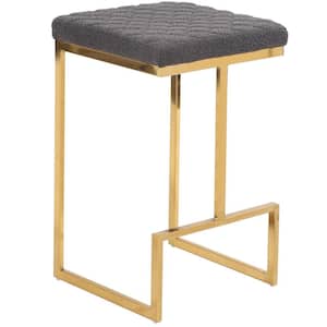 Filomena 25.5 in. Height Square Top Metal Frame Grey Boucle Fabric Backless Counter Stool