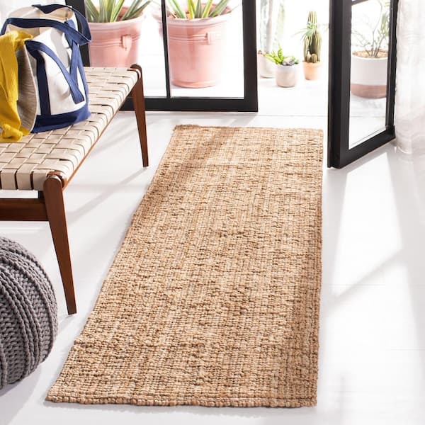 Natural Fiber 2 ft. x 15 ft. Beige Solid Color Runner Rug