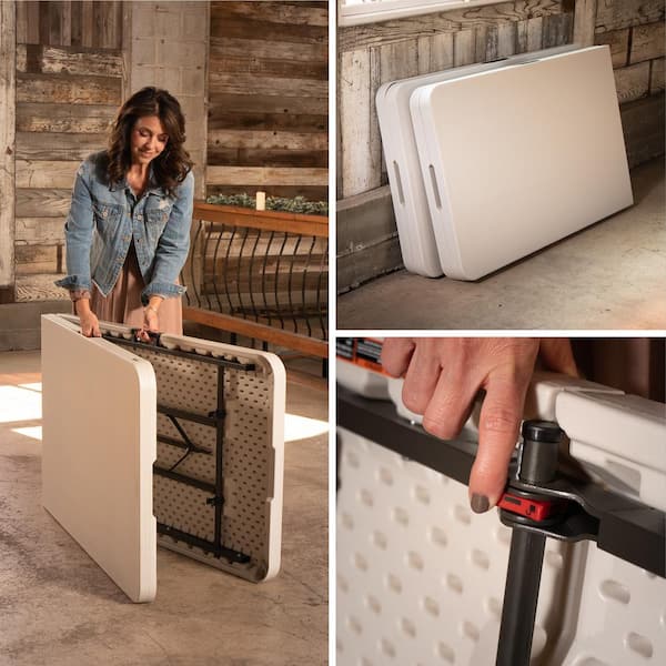 Lifetime 96 in. Almond Plastic Portable Fold-in-Half Folding