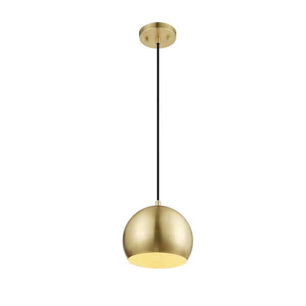 Novogratz x Globe Electric Maya 1-Light Matte Brass Pendant Light with Metal Shade and Black Woven Fabric Hanging Cord