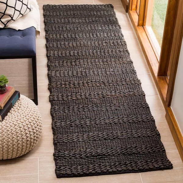 Natural Fiber Charcoal 2 ft. x 16 ft. Solid Color Runner Rug