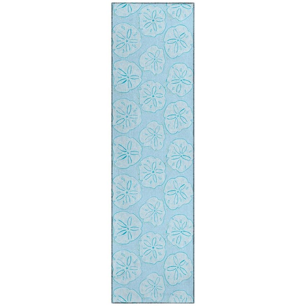 Surfside Blue 2 ft. 3 in. x 7 ft. 6 in. Geometric Indoor/Outdoor Area Rug