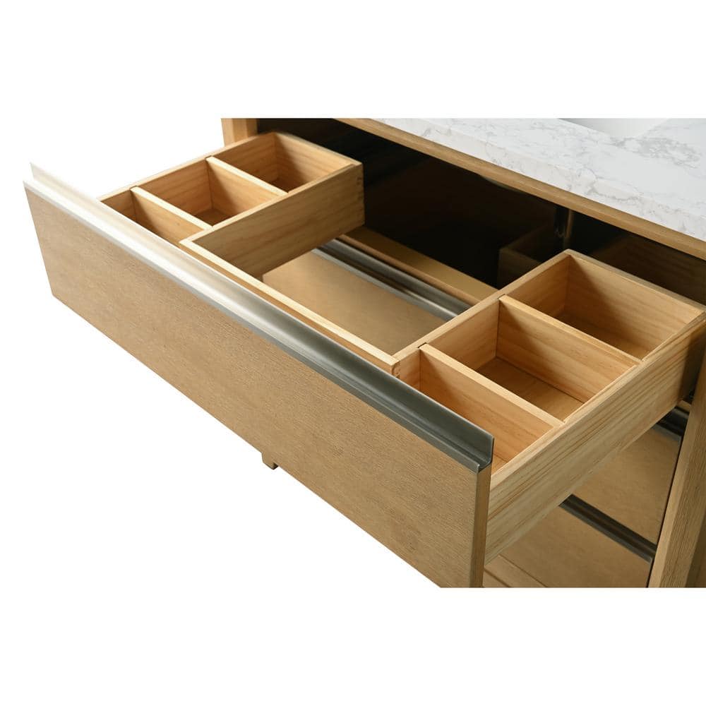 Natural Oak 36" Single Bathroom Vanity with Marble Top