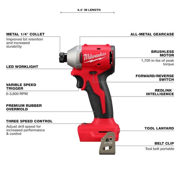 Milwaukee - M18 18-Volt Lithium-Ion Brushless Cordless Compact Hammer Drill/Impact Combo Kit (2-Tool) with (2) Batteries, Bag