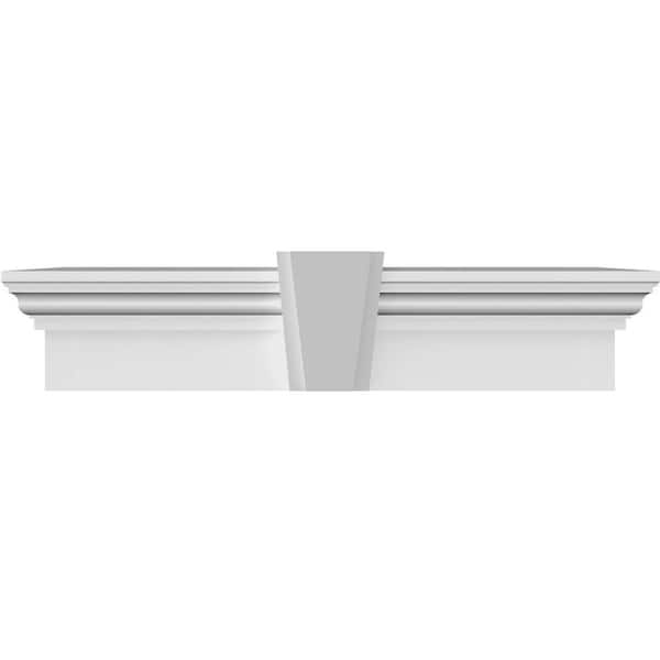 Ekena Millwork 1 in. x 54 in. x 9 in. Polyurethane Crosshead Moulding with Deco Keystone