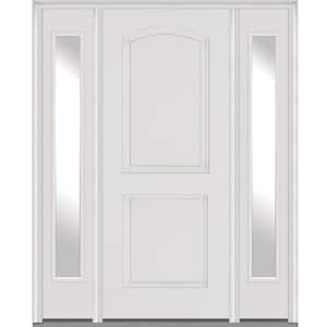 64.5 in. x 81.75 in. Right Hand Inswing 2-Panel Arch Painted Fiberglass Smooth Prehung Front Door with Sidelites