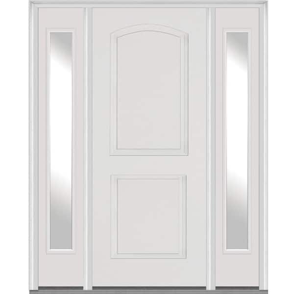MMI DOOR 68.5 in. x 81.75 in. Left Hand Inswing 2-Panel Arch Painted Fiberglass Smooth Prehung Front Door with Sidelites