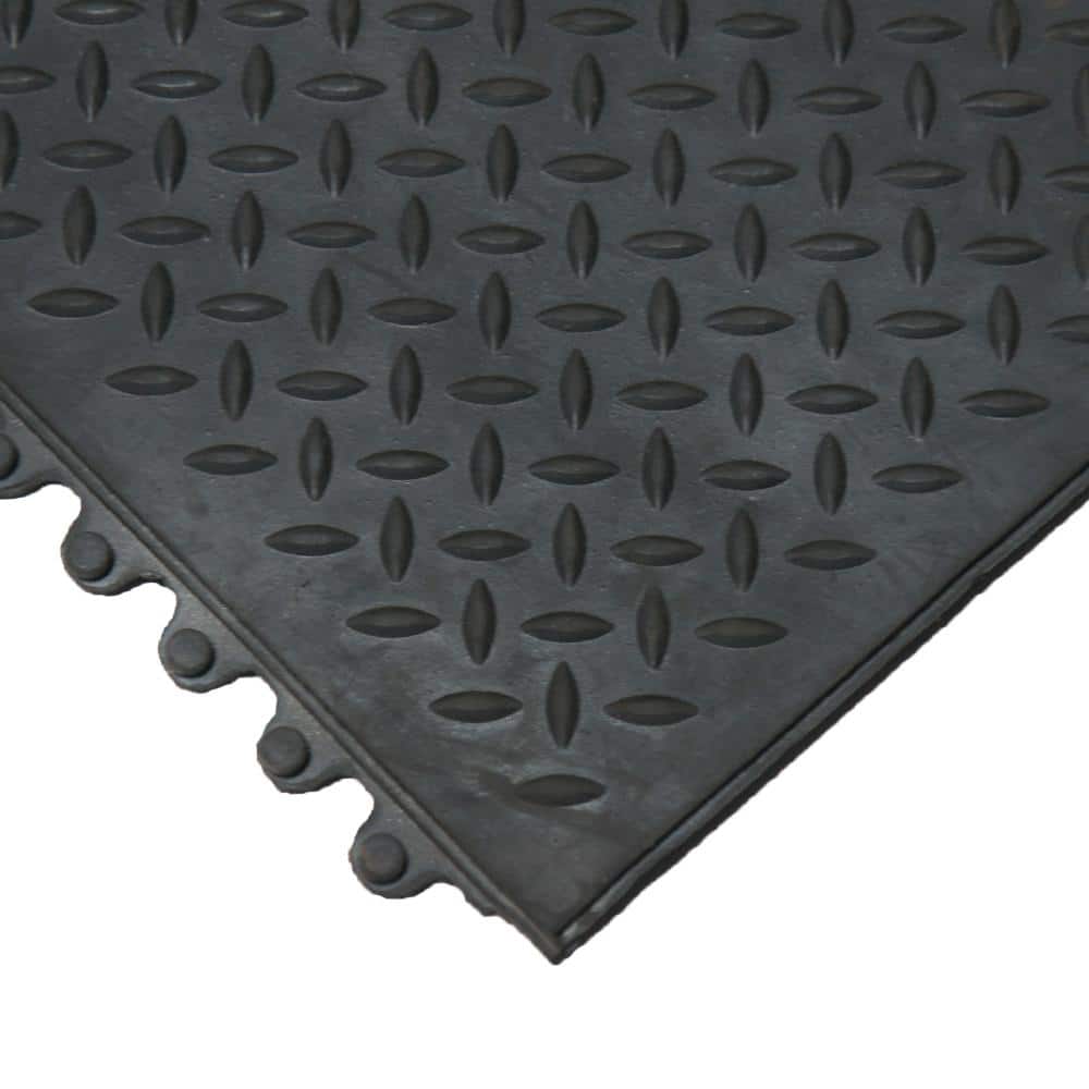 Black Diamond Plate Interlocking Rubber Floor Tiles 36x36 - 8 Pack