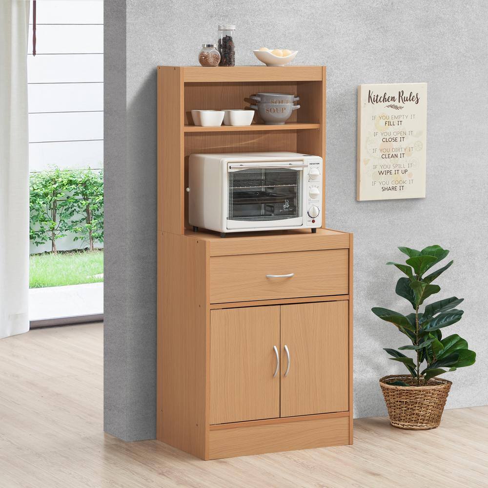 Beechwood 54" Kitchen Cabinet with Open Shelves and Enclosed Storage