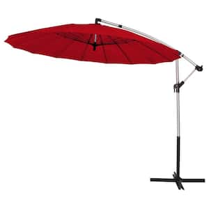 10 ft. Aluminum Cantilever Outdoor Offset Hanging Market Umbrella Patio Umbrella with Crank and Cross Base Burgundy